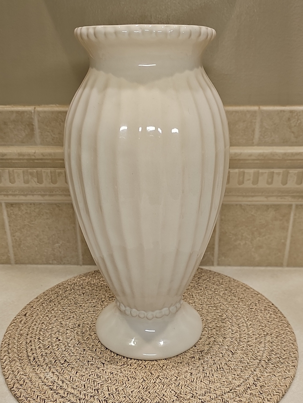 THRESHOLD 12.5in. Beaded Ceramic Vase -Ivory